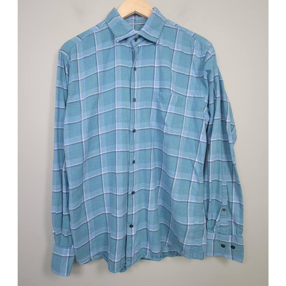 Peter Millar Plaid Shirt Mens M Long Sleeve 100% Cotton Casual Blue
